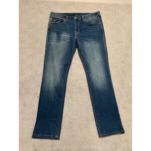 True Religion Ricky Relaxed‎ Straight Mens Jeans Dark Wash Size 36